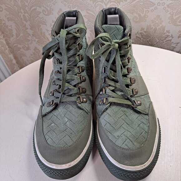 Generic Surplus Sierra Mens Size 10 Army Green Hi Top Suede Sneakers Basketweave - Picture 2 of 9